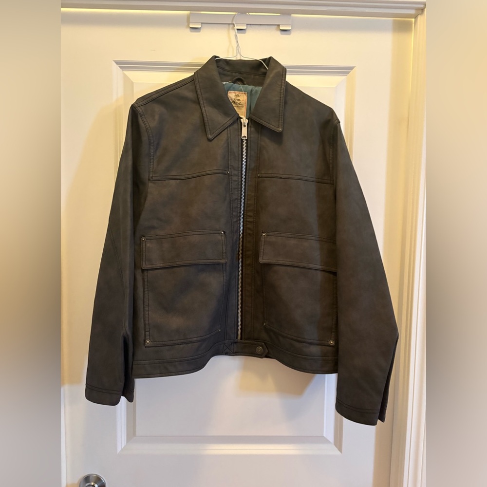 Free People Blair Vegan Leather Jacket Charcoal Oversized Large - Picture 8 of 16